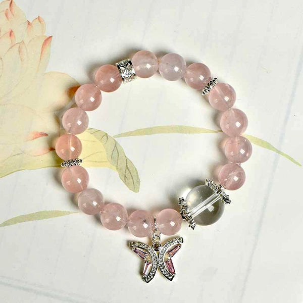 Butterfly Moon Rose Quartz and White Crystal