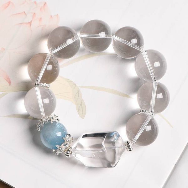 White Crystal and Aquamarine Single Loop Bracelet